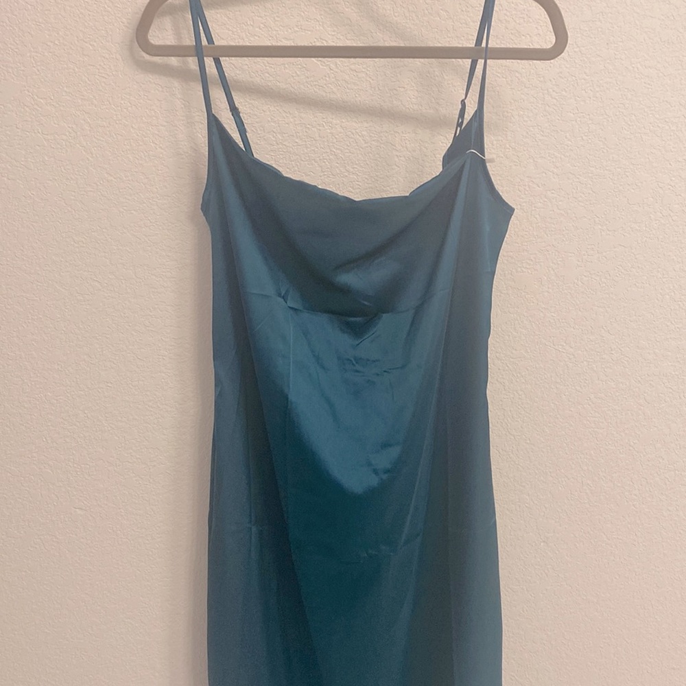 Emerald spaghetti strap midi dress